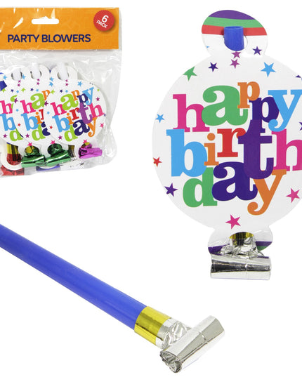 6 Suflatori, Colectia Happy Birthday,din Carton/Plastic/Hartie
