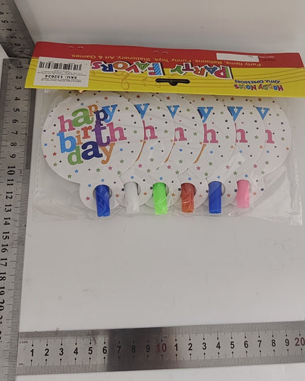 6 Suflatori, Colectia Happy Birthday,din Carton/Plastic/Hartie