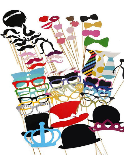 60 de Accesorii pentru Petrecere, Props pentru Coltul de Poze, Ochelari, Palarii, Mustata, Cravata, pentru Evenimente
