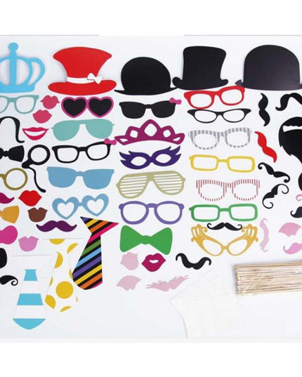 60 de Accesorii pentru Petrecere, Props pentru Coltul de Poze, Ochelari, Palarii, Mustata, Cravata, pentru Evenimente