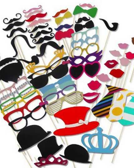 60 de Accesorii pentru Petrecere, Props pentru Coltul de Poze, Ochelari, Palarii, Mustata, Cravata, pentru Evenimente