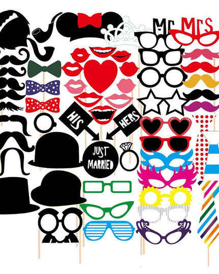 60 de Accesorii pentru Petrecere, Props pentru Coltul de Poze, Ochelari, Palarii, Mustata, Cravata, pentru Evenimente