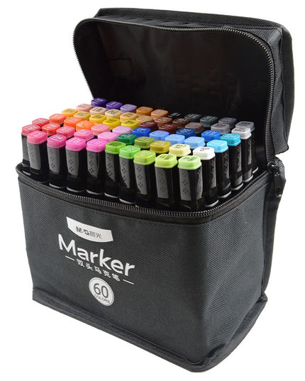 Set 60 Markere Duble, pe Baza de Alcool, Geanta Impermeabila Inclusa, Culori Numerotate