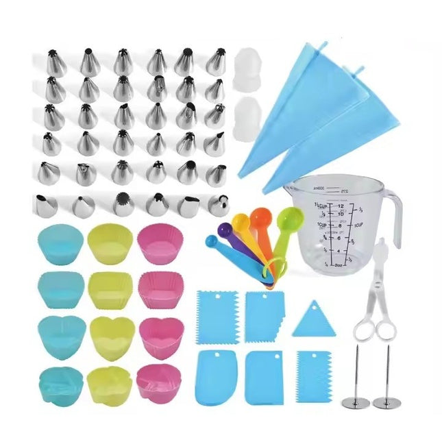 63 Piese Ustensile pentru Ornare Prajituri, din Plastic si Otel Inoxidabil, Forme Briose