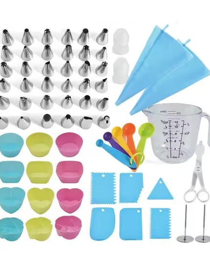 63 Piese Ustensile pentru Ornare Prajituri, din Plastic si Otel Inoxidabil, Forme Briose