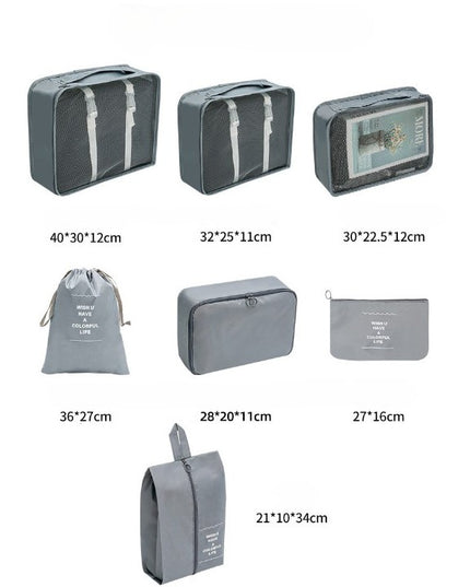 Set 7 Genti de Calatorie, pentru Depozitare, Compresibile, 7 Dimensiuni, Impermeabile, Design cu Plasa, Pliabile, Manere Robuste, Fermoar dublu