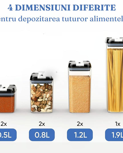 7 Recipiente Organizare Alimente, Inchidere Etansa, Etichete Reutilizabile, Cupe Masurare, 4 Dimensiuni Diferite, din Plastic Dur