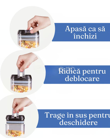 7 Recipiente Organizare Alimente, Inchidere Etansa, Etichete Reutilizabile, Cupe Masurare, 4 Dimensiuni Diferite, din Plastic Dur
