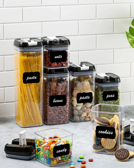 7 Recipiente Organizare Alimente, Inchidere Etansa, Etichete Reutilizabile, Cupe Masurare, 4 Dimensiuni Diferite, din Plastic Dur