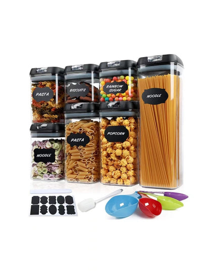 7 Recipiente Organizare Alimente, Inchidere Etansa, Etichete Reutilizabile, Cupe Masurare, 4 Dimensiuni Diferite, din Plastic Dur