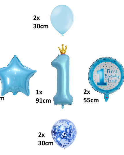 Set 8 Baloane din Folie Metalizată si din Latex, Figurine Cifra 1 Printesa 91cm, Stea 45 cm si Cerc 55 cm, Baloane Latex 30 cm, Tema Prima