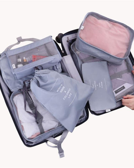 8 huse organizare bagaj material poliester, impermeabil, cu fermoar, pentru calatorii sau dulap, sac pentru pantofi inclus, pliabil