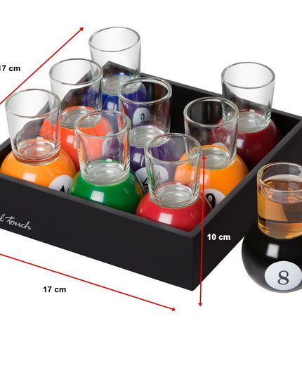 9 pahare de shot cu suport tip bila de biliard, detasabil, 30 ml, din sticla
