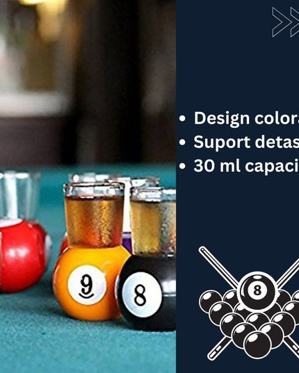 9 pahare de shot cu suport tip bila de biliard, detasabil, 30 ml, din sticla