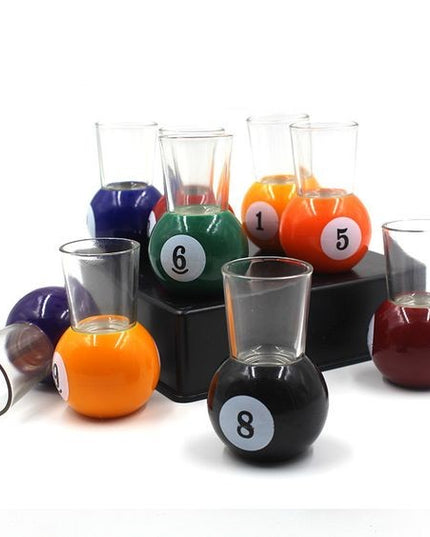 9 pahare de shot cu suport tip bila de biliard, detasabil, 30 ml, din sticla