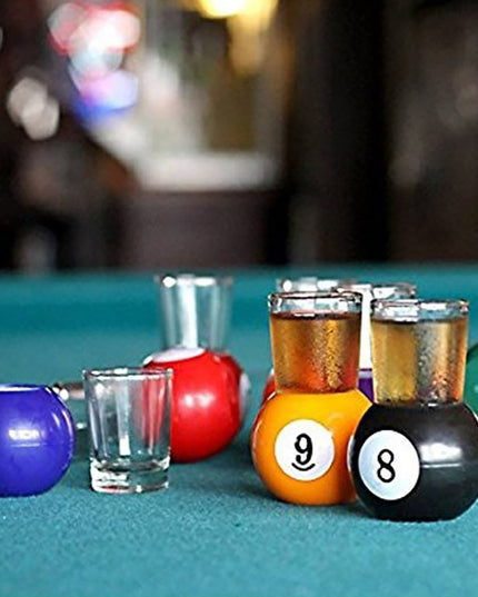 9 pahare de shot cu suport tip bila de biliard, detasabil, 30 ml, din sticla