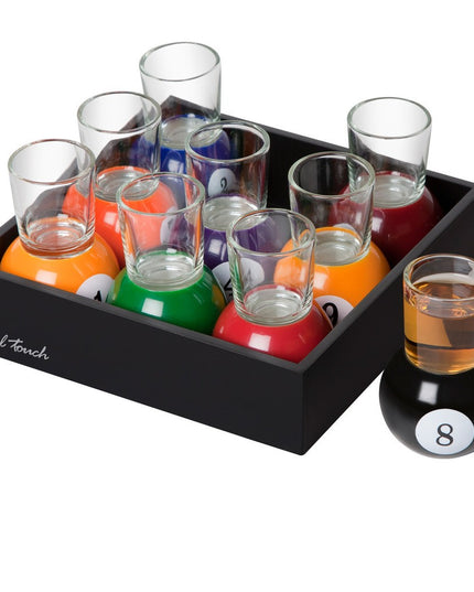 9 pahare de shot cu suport tip bila de biliard, detasabil, 30 ml, din sticla