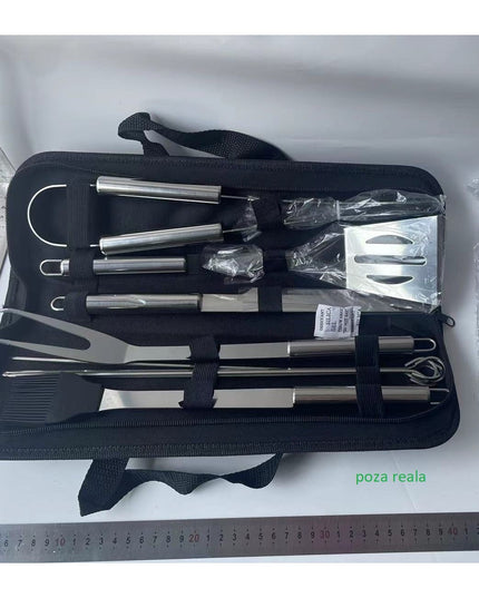 9 Ustensile pentru Gratar, din Otel Inoxidabil, Geanta Oxford