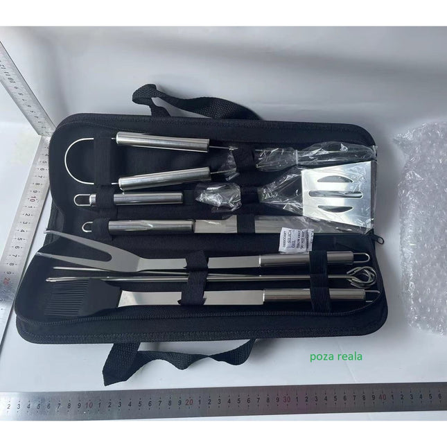 9 Ustensile pentru Gratar, din Otel Inoxidabil, Geanta Oxford