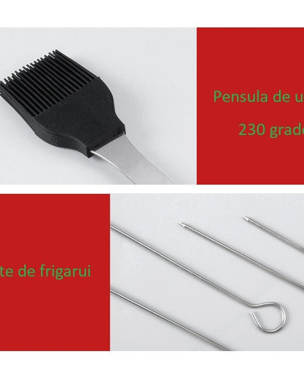 9 Ustensile pentru Gratar, din Otel Inoxidabil, Geanta Oxford