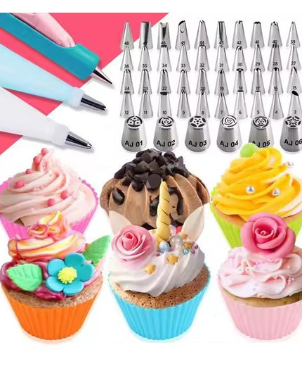 92 Piese Ustensile pentru Ornare Prajituri, din Plastic si Otel Inoxidabil, Forme Briose