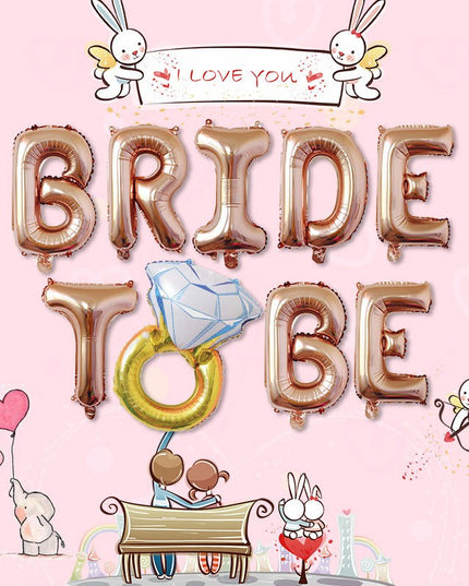Set Baloane din Folie Metalizată, Model Bride To Be, Litere de 40 cm, Baloane Party, Ambalaj Individual, Pai Inclus, Umflare cu Aer sau Heliu