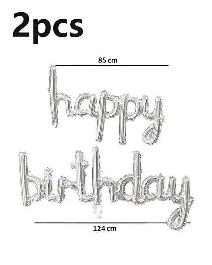 Set Baloane din Folie Metalizată, Model Happy Birthday, 45x85 cm, 45x124cm, Baloane Party, Ambalaj Individual, Pai inclus, Umflare cu Aer sau Heliu