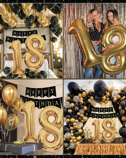 Set Baloane Folie si Latex, Tematica Aniversare Majorat, Baloane Latex, Figurine Cifrele 1 si 8, Ambalaj Individual, Pai Inclus, Umflare cu Aer sau Heliu