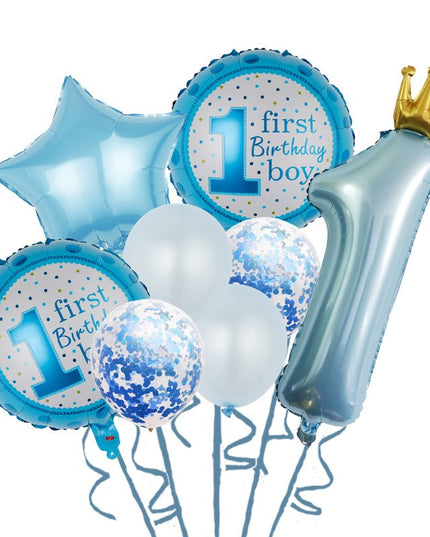Set 8 Baloane din Folie Metalizată si din Latex, Figurine Cifra 1 Printesa 91cm, Stea 45 cm si Cerc 55 cm, Baloane Latex 30 cm, Tema Prima
