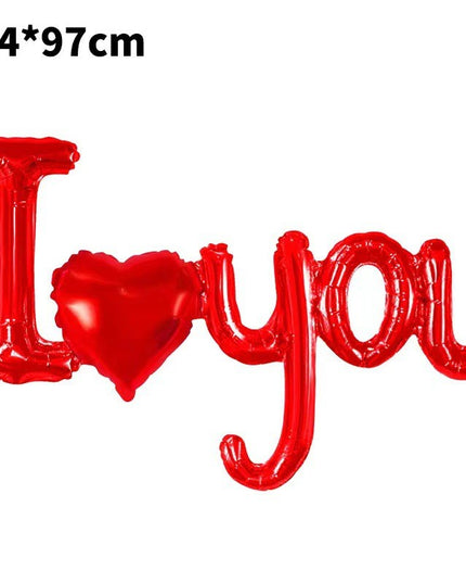 Balon din Folie Metalizata, Figurine Litere si Inima, Model I Love You, Tema Ziua Indragostitilor, 54x97 cm, Ambalaj Individual, Pai Inclus, Umflare cu Aer sau Heliu