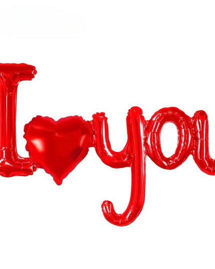 Balon din Folie Metalizata, Figurine Litere si Inima, Model I Love You, Tema Ziua Indragostitilor, 54x97 cm, Ambalaj Individual, Pai Inclus, Umflare cu Aer sau Heliu