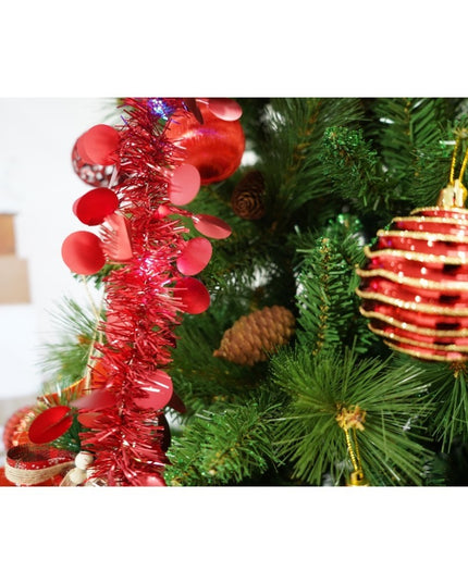 brad artificial de Craciun si elemente decorative, Decorat cu conuri de pin, pentru interior/exterior, inaltime , diametru , 1057 ramuri