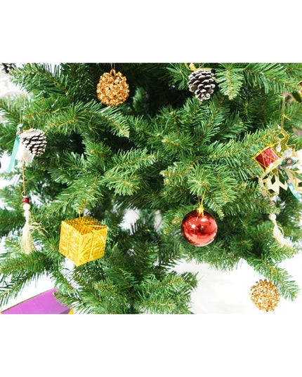 Set brad artificial de Craciun si elemente decorative, nins, decorat cu conuri pin, pentru interior/exterior, inaltime 210 cm, diametru 131 cm, 630 ramuri, / , suport metalic inclus