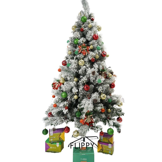 brad artificial de Craciun si elemente decorative, nins, decorat cu conuri pin, pentru interior/exterior, inaltime , diametru , 630 ramuri