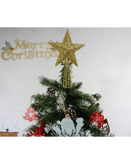 Set brad artificial de Craciun si elemente decorative, nins, decorat cu conuri pin, pentru perete/colt, inaltime 210 cm, diametru 149 cm, 1224 ramuri,suport metalic inclus