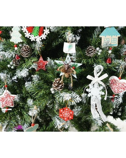 Set brad artificial de Craciun si elemente decorative, nins, decorat cu conuri pin, pentru perete/colt, inaltime 210 cm, diametru 149 cm, 1224 ramuri,suport metalic inclus