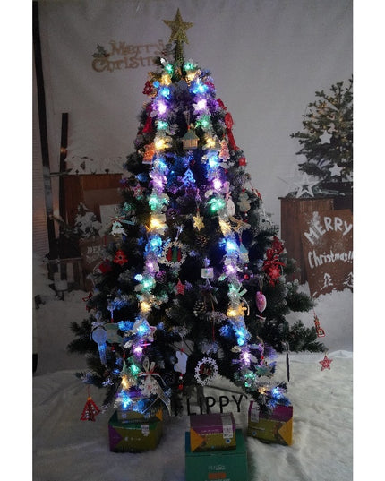 Set brad artificial de Craciun si elemente decorative, nins, decorat cu conuri pin, pentru perete/colt, inaltime 210 cm, diametru 149 cm, 1224 ramuri,suport metalic inclus