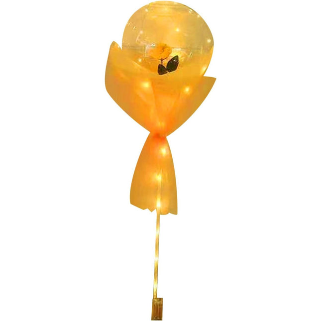 Buchet Decorativ, Trandafir in Balon cu Lumini Led, Diametru , 2 x Baterii AA (neincluse), Sampanie