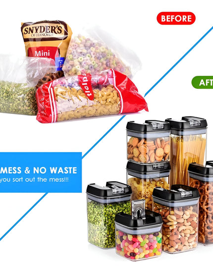 Cutii de Depozitare a Alimentelor, 7 Recipiente, 10 Etichete Reutilizabile, 4 Linguri, pentru Bucatarie, Spatula, Etansare, Fara BPA, Transparente, Capac