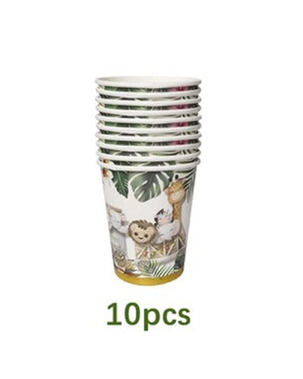 Pahare Cartonate pentru Petreceri, 10 Pahare Cartonate pentru Zile de Nastere, Model Safari cu animale, 230 ml