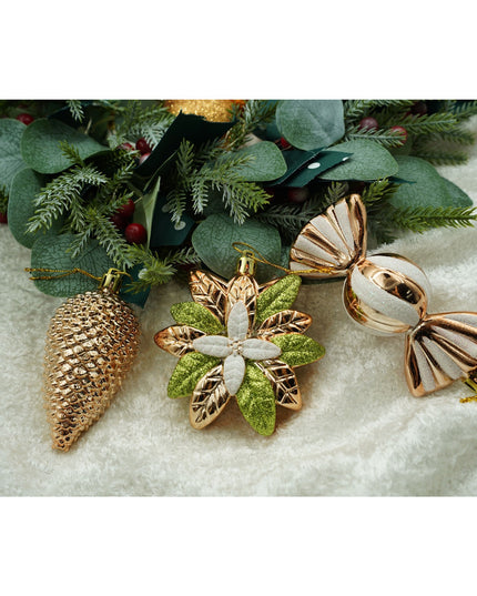 de 38 ornamente de brad, de tip Glob, Aramiu, din plastic, cu finisaj sclipitor , adancime x inaltime x lungime