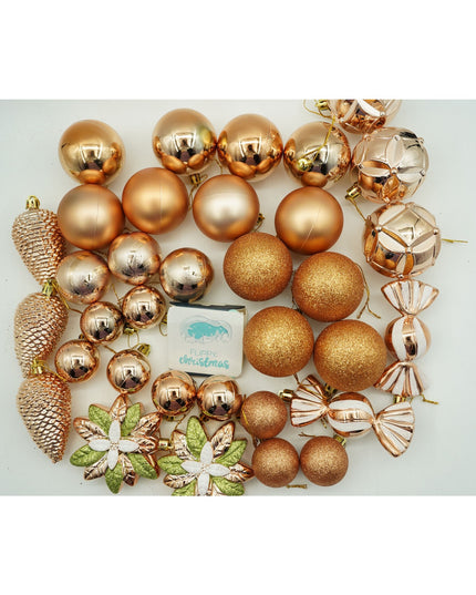 de 38 ornamente de brad, de tip Glob, Aramiu, din plastic, cu finisaj sclipitor , adancime x inaltime x lungime