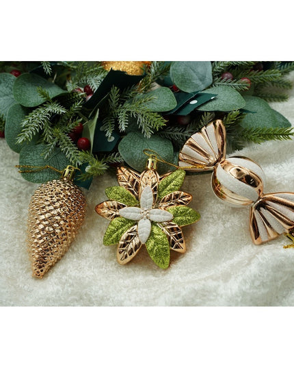 de 38 ornamente de brad, de tip Glob, Aramiu, din plastic, cu finisaj sclipitor , adancime x inaltime x lungime