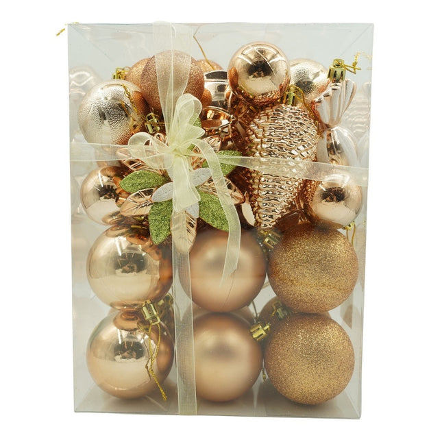 de 38 ornamente de brad, de tip Glob, Aramiu, din plastic, cu finisaj sclipitor , adancime x inaltime x lungime