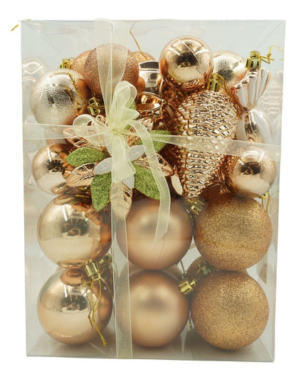 de 38 ornamente de brad, de tip Glob, Aramiu, din plastic, cu finisaj sclipitor , adancime x inaltime x lungime