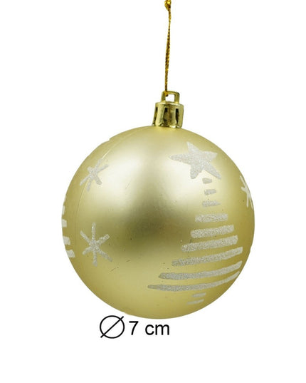Set de 6 ornamente de brad, de tip Glob, / , cu ø de 8 cm, din plastic, cu finisaj sclipitor , cutie 24 cm inaltime x 16 cm lungime x 8 cm adancime