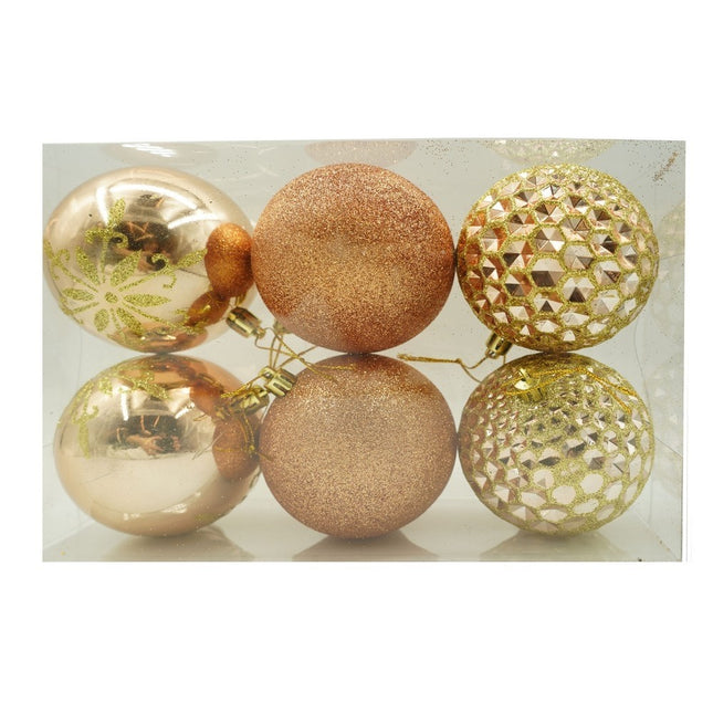 de 6 ornamente de brad, de tip Glob, Aramiu, cu ø de , din plastic, cu finisaj sclipitor , inaltime x lungime x adancime