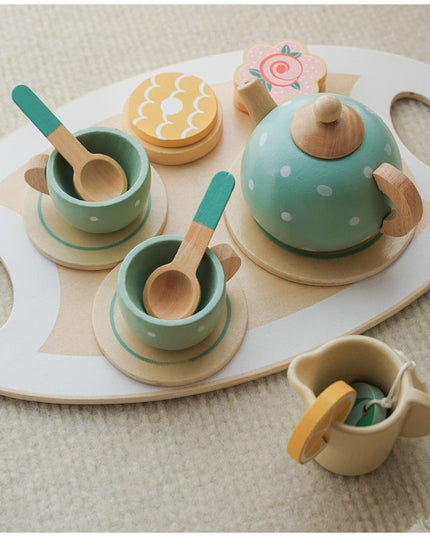 Set de Ceai din Lemn, 15 Piese, Vopsea Ecologica, +36 Luni, Pastel