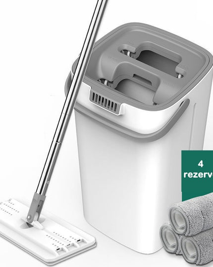 de curatenie mop si galeata, galeata 5.7 l, 4 rezerve microfibra incluse, design modern, pentru interior, material plastic, peri sintetici, plat, cu storcere