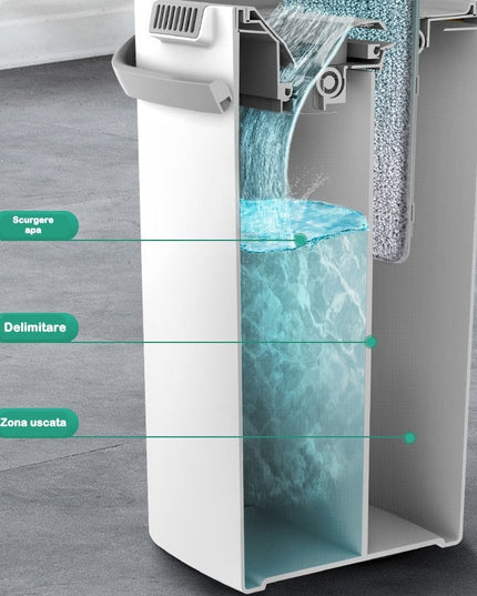 de curatenie mop si galeata, galeata 5.7 l, 4 rezerve microfibra incluse, design modern, pentru interior, material plastic, peri sintetici, plat, cu storcere